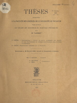cover image of Contribution à l'étude du calcul numérique des champs et des trajectoires en optique électronique des systèmes cylindriques